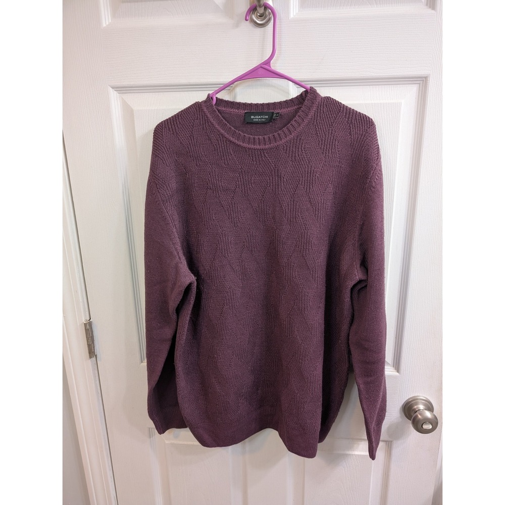 Bugatchi Mens Extrafine Merino Wool‎ Diamond Knit Sweater Made in Italy - Size L